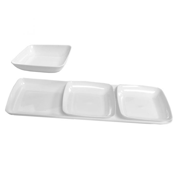 Mini Delights - Appetizer Tray & Plate Set - White Plastic - 40 pc. Set