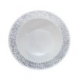 FrillWare 12 oz. Soup Bowls - White/Silver Plastic - 10 Count