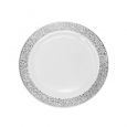 FrillWare 6" Dessert Plates - White/Silver Plastic - 10 Count