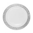 FrillWare 9" Dinner Plates - White/Silver Plastic - 10 Count