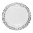 FrillWare 10.25" Banquet Plates - White/Silver Plastic - 10 Count