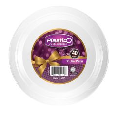 Plastico 9" Plates - Clear Plastic - 40 Count