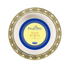 DazzleWare 12 oz. Soup Bowls - Ivory/Gold Plastic - 10 Count