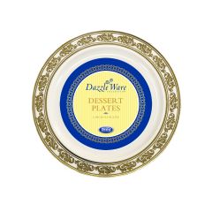 DazzleWare 6" Dessert Plates - Ivory/Gold Plastic - 10 Count