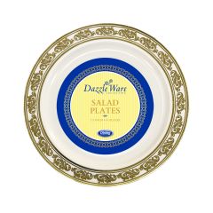 DazzleWare 7.5" Salad Plates - Ivory/Gold Plastic - 10 Count