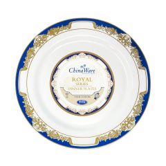 ChinaWare Royal 9" Dinner Plates - White/Cobalt/Gold - 10 Count