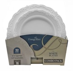 VintageWare White (Salad & Banquet Plate) Combo Pack – 32 Count
