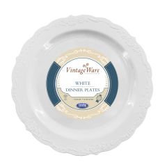 VintageWare 9" Dinner Plates - White Plastic - 18 Count